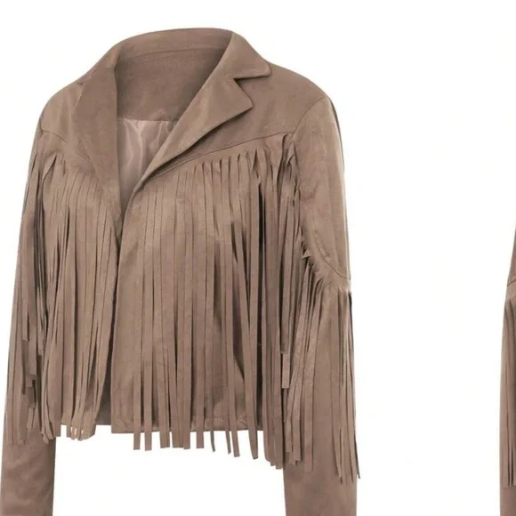 Fringe faux Suede Tan Jacket - Picture 4 of 6